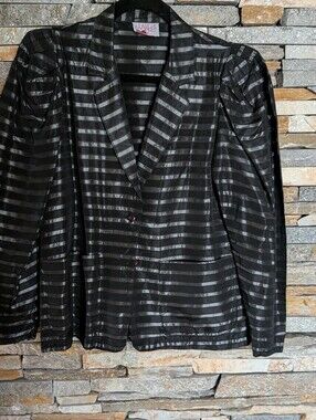 Vaneli Black Striped Satin-Look Blazer